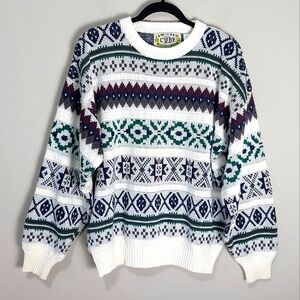 Vintage Dad Sweater Unisex Large Fair Isle Cottagecore Academia 80's Pullover